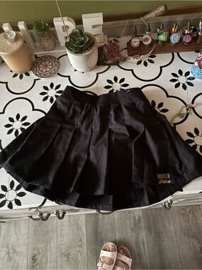 Justice Black Pleated Mini Skirt with Gold Charm Chain